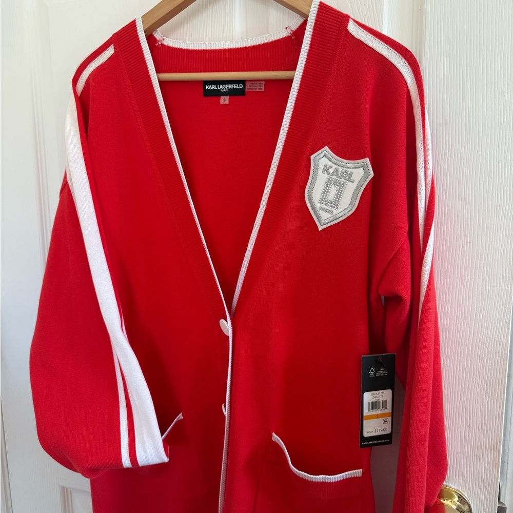 Karl Lagerfeld Red Knit with White and Silver Patch